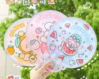 Folding Hand Fan for Kids - Orange Bear Strawberry Watermelon Astronaut Girl Prints - Kawaii Back to School Teacher Party Favor Present