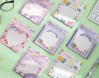 4 Packs - Cute Heart Floral Sticky Notes | Cats Sticky Notes | Note Pad | School Supplies | Stationery Sticky Notes | Birthday Gift