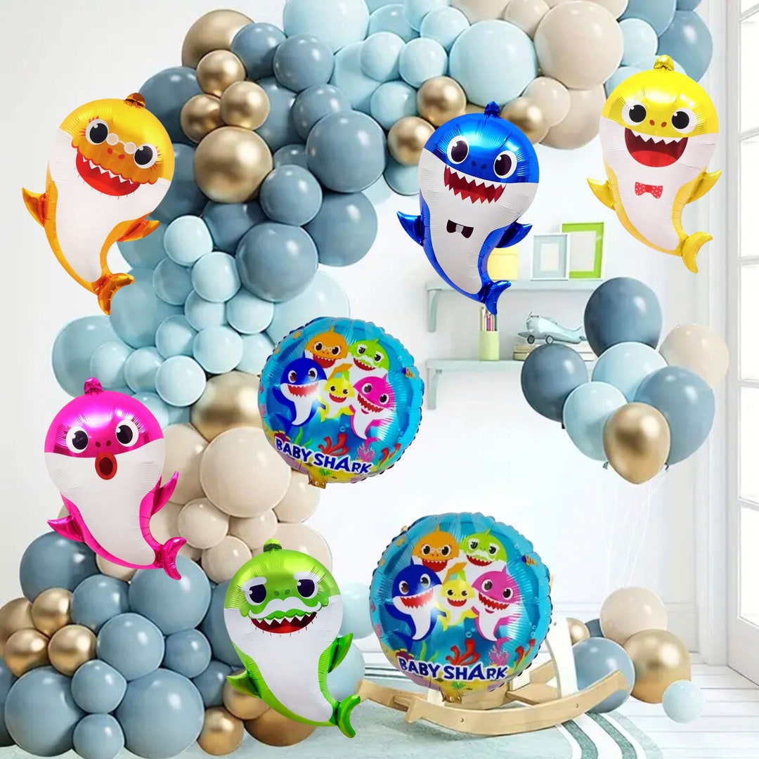 Baby Shark Balloon Vintage Dusty Blue, Gold, and Gray Garland Kit