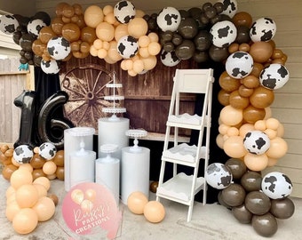 Cow Balloon Garland Kit - Brown Cream Cow Print - Farm Theme Boy First Birthday Baby Shower - Holy Cow Im One Party Decor