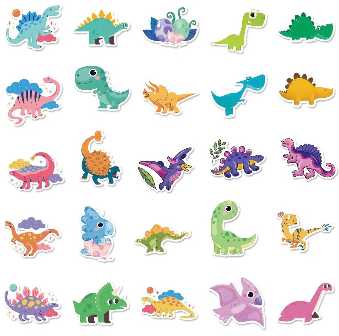 Dinosaur Stickers Pack - 50 Pcs - Cartoon Style 2 - Cute Dino Themed ...