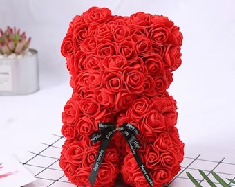 Red Rose Teddy Bear - Foam Rose Teddy Bear - Anniversary Gift - Mother Day Gift - Gift for her - Gift for Mom - Wedding Birthday Valentine