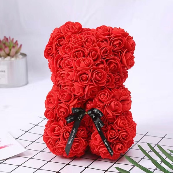 Red Rose Teddy Bear - Foam Rose Teddy Bear - Anniversary Gift - Mother Day Gift - Gift for her - Gift for Mom - Wedding Birthday Valentine