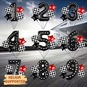 Car Racing Birthday Theme Number Balloons Set of 5 pcs DIY - 40'' Jumbo balloons - Helium Supported Car Racing Themed Birthday / Two Fast