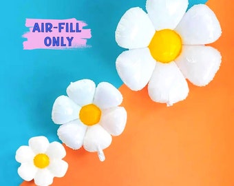 Daisy Flower Foil Balloon in S M L or Set of 3, White Daisy Party Decor for Groovy Birthday, Spring Baby Shower Decoration