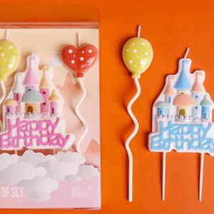 Castle Candles Set - Prince and Princess Candles - Wonderland Pink or Blue Balloon Candle Sets - Cake Toppers - Birthday Party Decoration