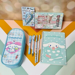 Personalized Name Stationery Gift Box - Kawaii Blue Ear Puppy Theme with Notebook Pencil Case Pens Highlighter - Custom Birthday Present Bild 2