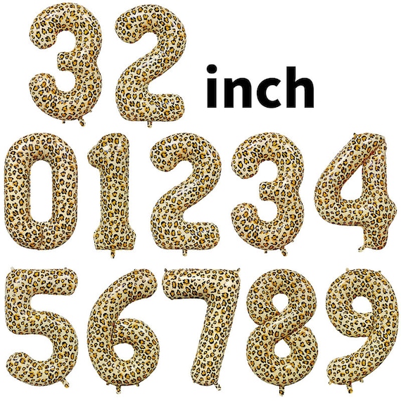 Animal Birthday Theme Number Foil Balloons JUMBO 32 '' for Wild One, Wild two birthday, Leopard, Jaguar Print Balloons | Jungle Balloons