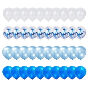 Blue - White Balloons - Set Of 40 - Blue White Metallic Confetti Latex Balloons - Birthday Party Balloon Decoration - Wedding Decoration