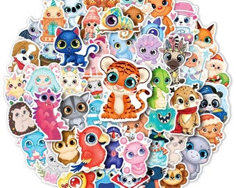 Safari Animal Stickers 50 Pack - Waterproof Vinyl Cartoon Jungle Zoo Decals for Kids - Birthday Party Favor Water Bottle Laptop Scrapbook