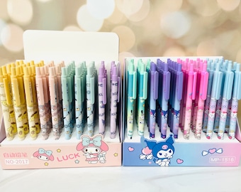 May include: A display of colorful pens with cartoon characters on them. The pens are arranged in rows and are labeled with the text "NO-2017" and "MP-1516".