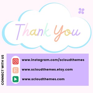 a thank you card with a cloud above it