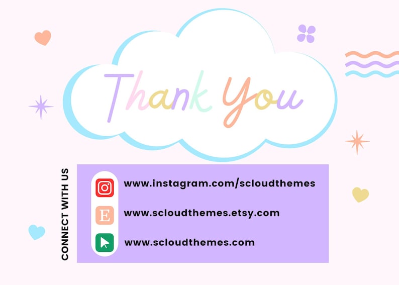 a thank you card with a cloud above it