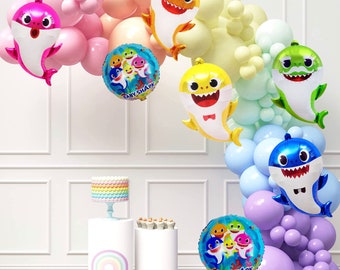 Baby Shark Balloon Pastel Rainbow Garland Kit - Custom Length - Shark Family Balloon - Baby Shark Birthday Balloon -  Party Balloon Deco