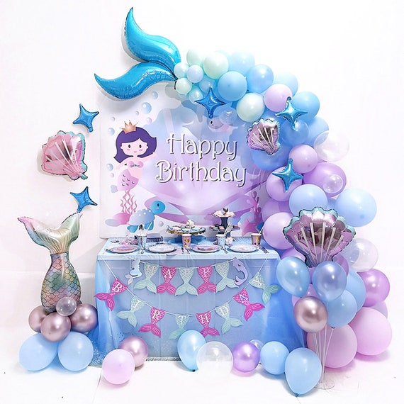 Mermaid Tail Party Theme Balloon Garland 87 Pcs Deep Sea Ocean Theme Party  Decoration Kit Girl Party Deco Mermaid Party Decoration 