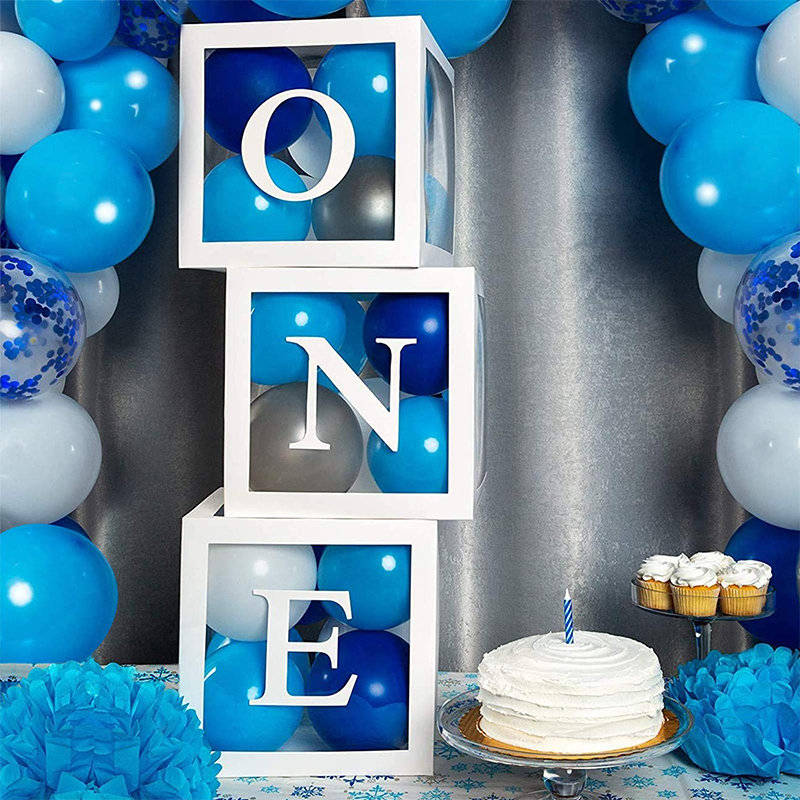 One Box, 1st Birthday Decoration , White Clear One Balloon Boxes