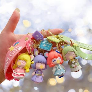 Japanese Girl Keychain - Kawaii Bubble Gum Ninja Cat Girl Charm | Kawaii Student Keychain | Bag Accessory, Back to School, Birthday Gift