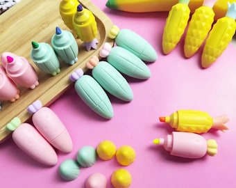 Cute Highlighter 6 pens set | Orange and pink Carrots highlighter pens | Kawaii highlighters | Chisel tip highlighters school supplies