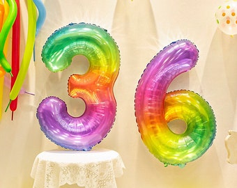 Rainbow Number Balloons JUMBO 40'' for Kid Birthday Party | Jell-O Number Balloon | Colorful Number Birthday Balloon | Rainbow Balloon