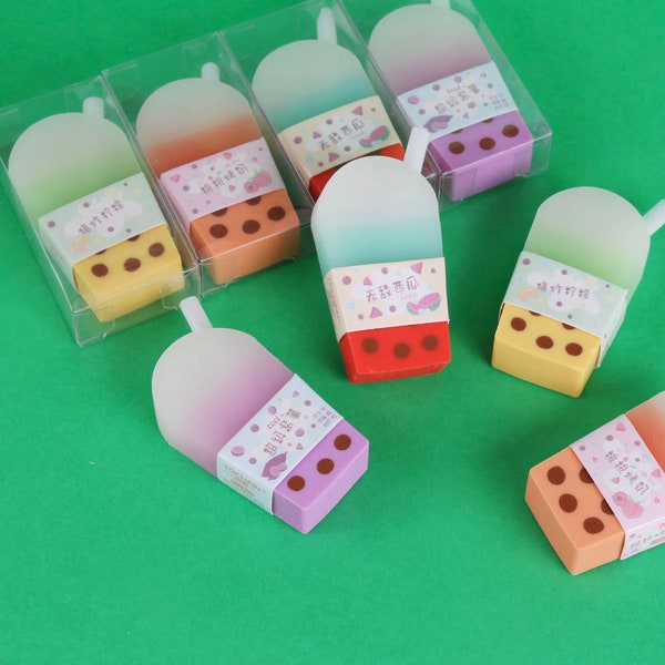 Milk Tea Erasers | Watermelon Juice Erasers | Kawaii Boba Eraser | Fun Eraser | Bubble Tea Eraser | Birthday Gift | Boba Lover Gift