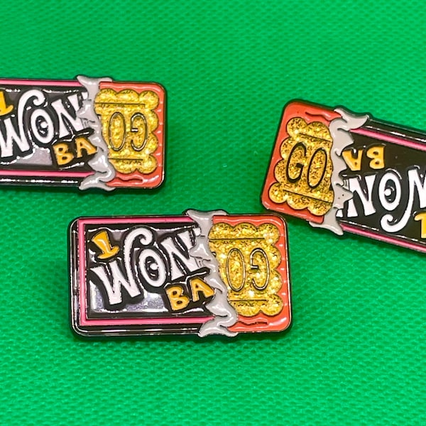 WONKA BAR!!  Willy wonker and the chocolate factory, golden ticket Badges Brooches Lapel pin Enamel pin