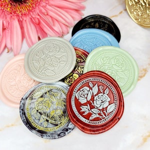 Selos de cera autoadesivos Fancy Rose, selos de convite, selos de cera, adesivos de selo de cera 30 mm