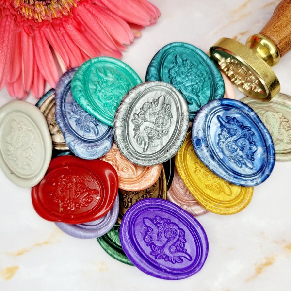 Snake and Flower Self Adhesive Wax Seals, Invitation Seals, Wax Seals, Wax Seal Stickers - Oblong