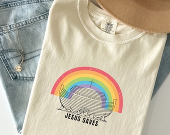 Comfort Colors, Jesus saves,  Rainbow shirt, Noah, Genesis, God's promise trendy Christian, Comfort Colors, teen Christian, cute, covenant