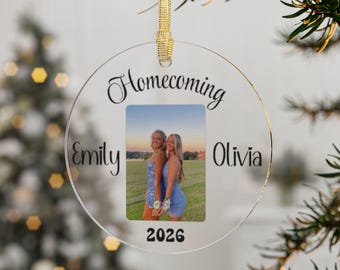 Homecoming Photo Ornament Acrylic Ornament | Personalized Names 2026, Homecoming keepsake,