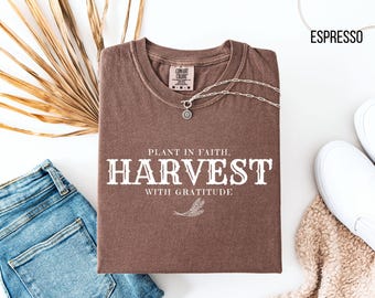 Harvest with Gratitude shirt | Autumn farmhouse tee, fall pumpkin design