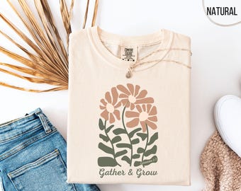 Gather & Grow floral illustration T-shirt | botanical tee, earthy colors, retro, Colossians, vintage fall floral