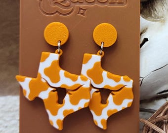 Texas Earrings|  Valentine's Day Earrings for Feral Girl | Texas Pride Burnt Orange Dangle Earrings for Horn Fans | Horns Football Earrings
