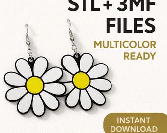 Daisy Earring STL & 3MF Files, Flower Earrings 3D Print File, Lightweight Dangle Earrings Digital Download, Bambu Multicolor
