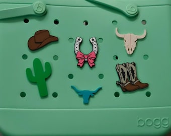 Country Western Bogg Bag Charms (Set of 6) with Secure Push-In Connectors
