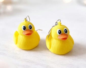 Rubber Duck Dangle Earrings – Cute Yellow Duck Earrings, Lightweight Novelty Earrings, Fun Statement Jewelry