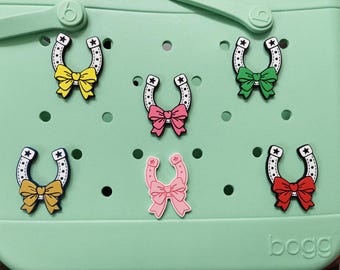 Western Bogg Bag Charms, Cowgirl Bogg Bag Charms, Country Bogg Bag Charms, Lucky Horseshoe Bow Charm for Bogg-Style Bags