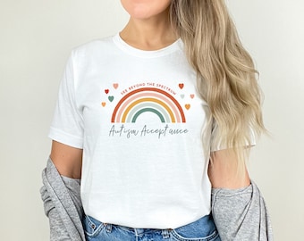 Kijk verder dan het spectrum Autisme Acceptatie T Shirt, Autisme Advocate Rainbow Tshirt, Autisme Trots, Neurodiversiteit