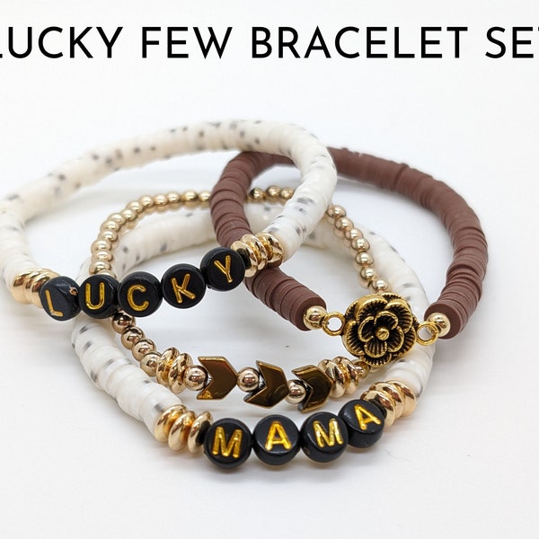 Lucky Few Bracelet Bundle, Down Syndrome Women's Jewelry, Down Syndrome Bracelet, Marbled White and Dark Mauve, Chevron Arrows