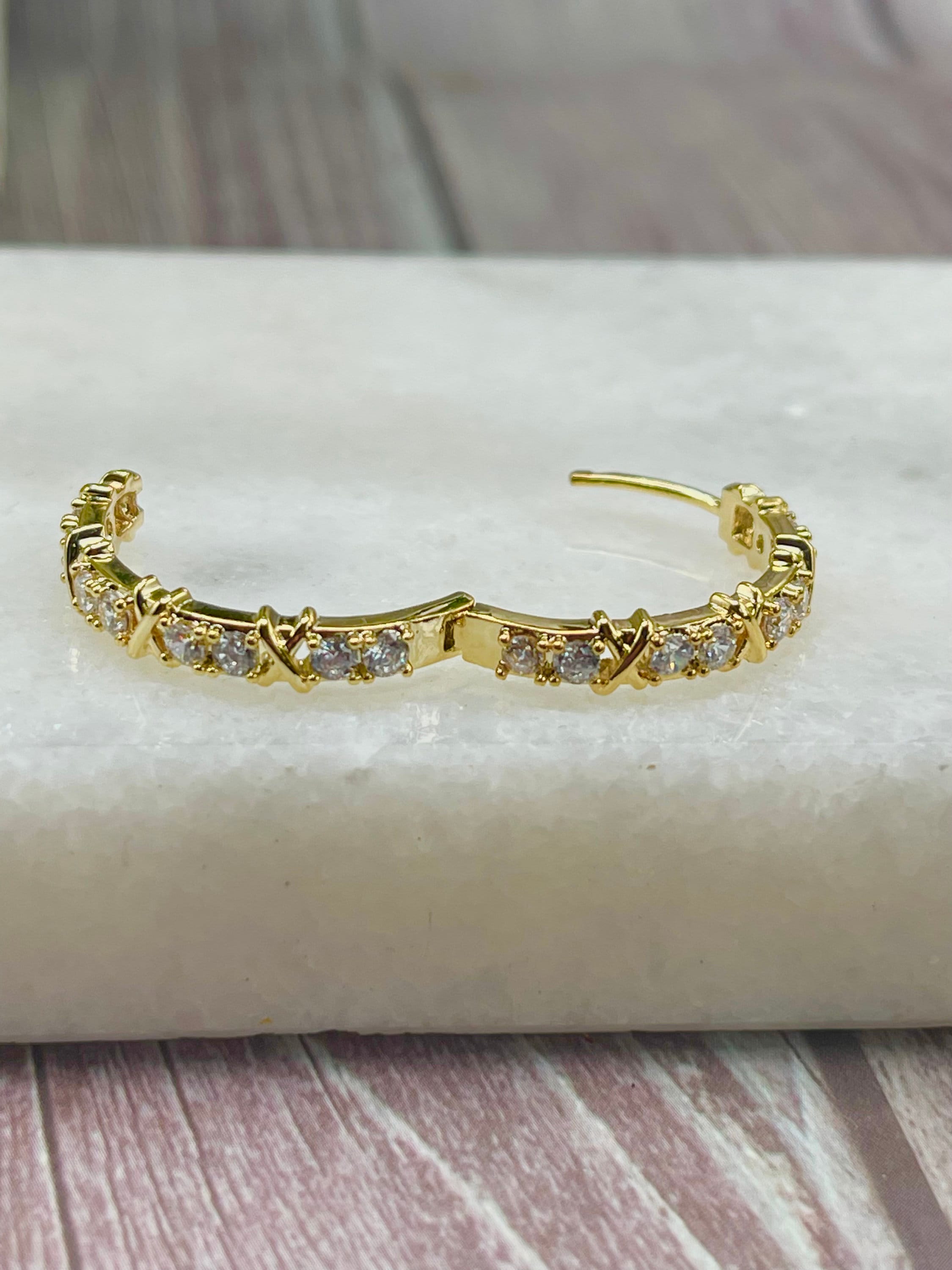 Gold Zircon X Hoop Earrings Elegant Hoop Earrings Chic Etsy