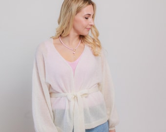 Mohair Bride Cardigan with Belt: Lightweight Wedding Bolero