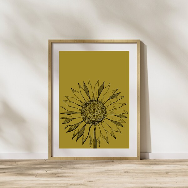 Sunflower Minimalist Wall Art Print - Botanical Decor for Your Home - Floral Wall Art for Nature Lovers - Digital Print