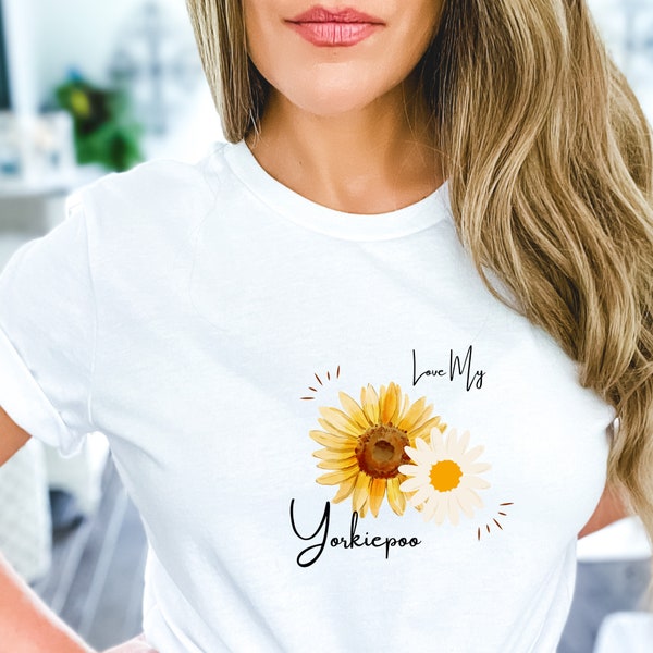 Yorkiepoo Dog T-shirt With Springtime Daisy Flowers, Doodle Dog Mom Tshirt, Tee Shirt, T Shirt