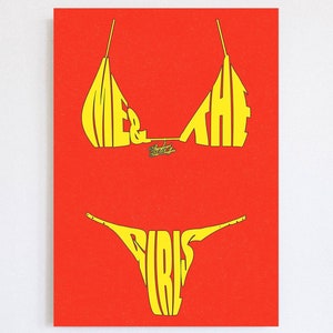 Me And The Girls Print | Amyl and the Sniffers Poster, Tiny Bikini, Red, Yellow, Cartoon Darkness Print, Retro Wall Art, Vintage Print