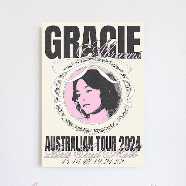 Gracie Abrams Tour Poster Print | Illustrated Poster, Melbourne, Sydney, Brisbane, Australia, Good Riddance, Ribbons, Baby Pink