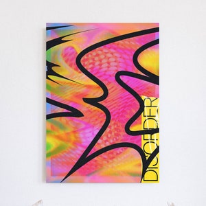 Disorder Print | Aesthetic Typography Poster, Retro Wall Art, Maximalist Room Decor, Colourful, Joy Division, Band Poster, Music Poster