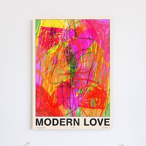 Impresión de amor moderno / David Bowie, cartel de tipografía estética, arte de pared retro, decoración maximalista, cartel musical, colorido, estilo de los años 70, abstracto