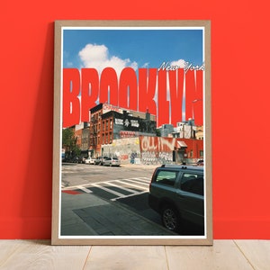 Brooklyn, NYC gerahmter Druck (20x28" & 24x36") | Reiseposter im Vintage-Stil, Retro-Wandkunst, New York City, USA, trendige Heimdekoration, Postkarte