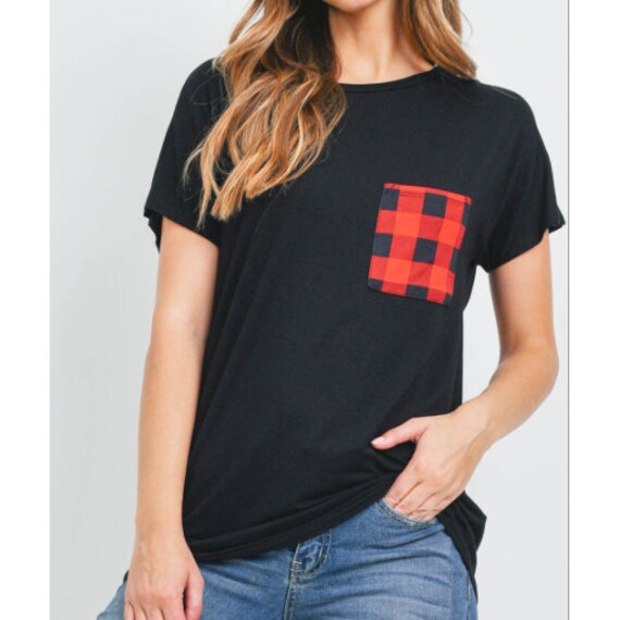 Black Plaid Pocket Top - Etsy