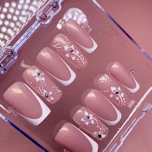 Handmade hibiscus flower design press on nails