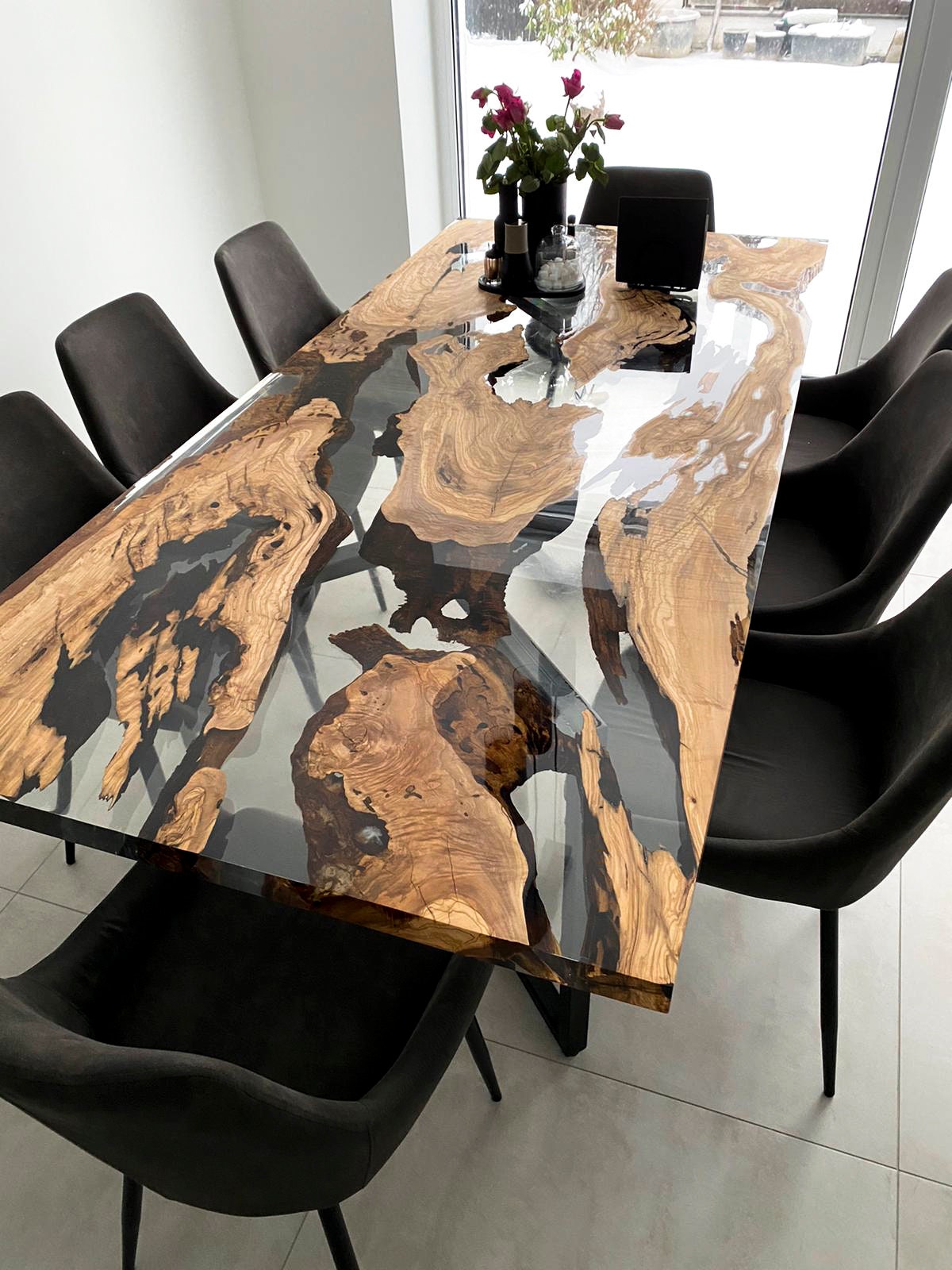 Epoxy Olive Table, Living Room Table, Custom Live Edge Epoxy Resin